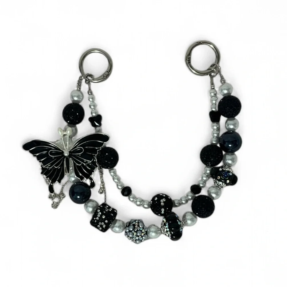 Black and White Butterfly Beaded Bag Charm